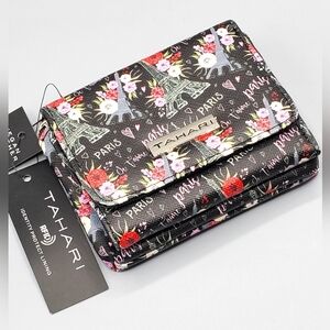 Vegan Leather Tahari RFID Floral Paris Romance Traveler Wallet Zipper Around